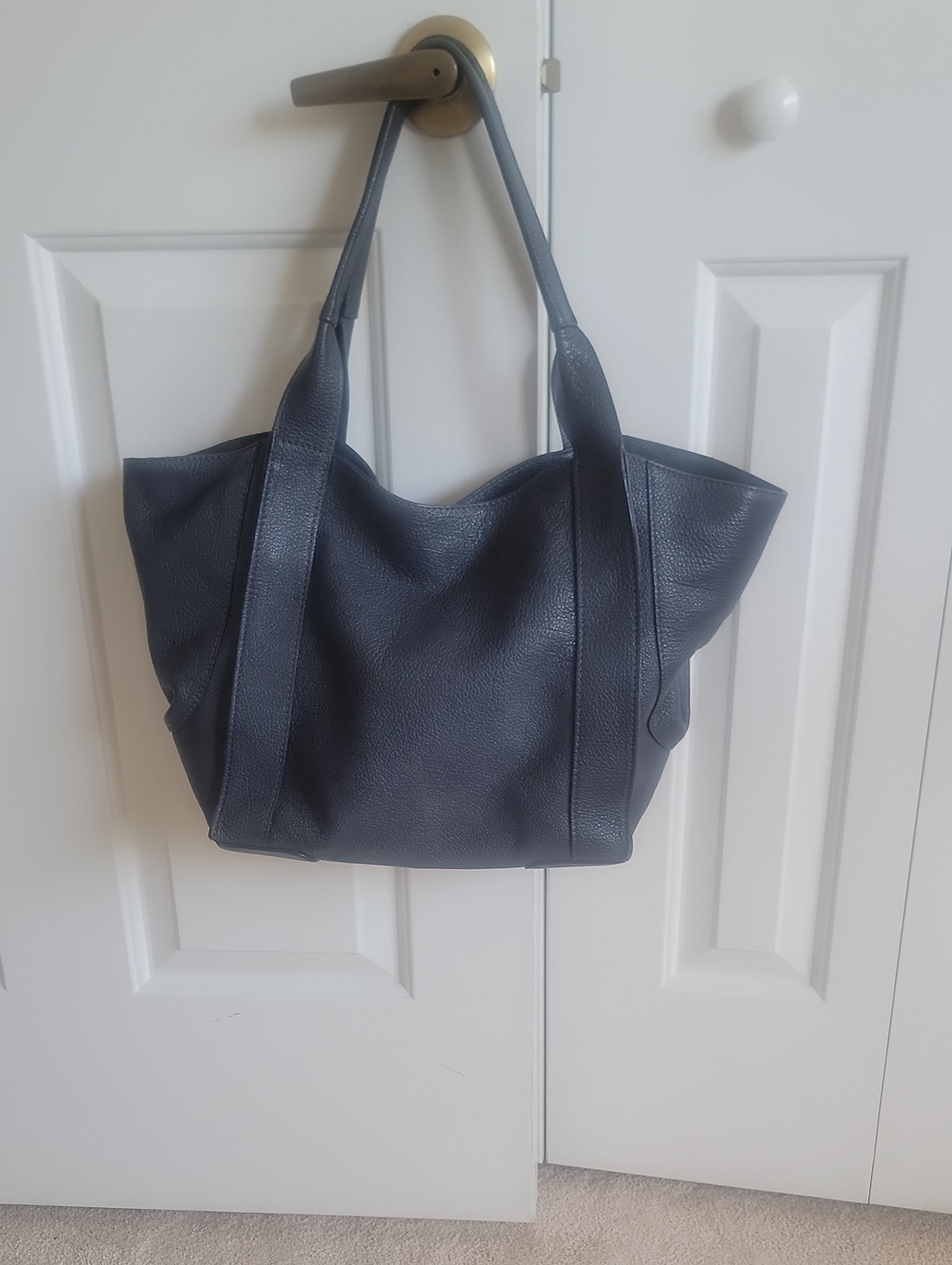 Classic Navy Italian Leather Pebbled Leather Shoulder Bag, Dust Cover Included